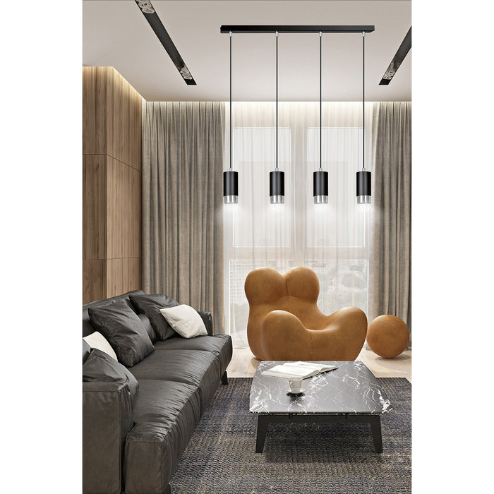 Lampadario 4 Luci Ivar Con Cilindri In Acciaio Nero E Cromo