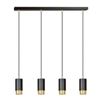 Lampadario 4 Luci Ivar Con Cilindri In Acciaio Nero E Oro