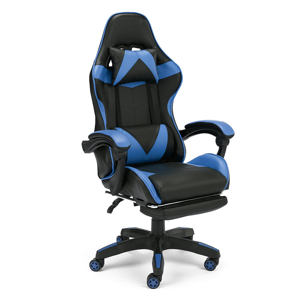 Sedia da Gaming Lagos, Sedia da Gioco e Computer con Schienale Alto e regolabile, Base girevole con Rotelle piroettanti silenziose, Poggiapiedi estraibile, colore Blu