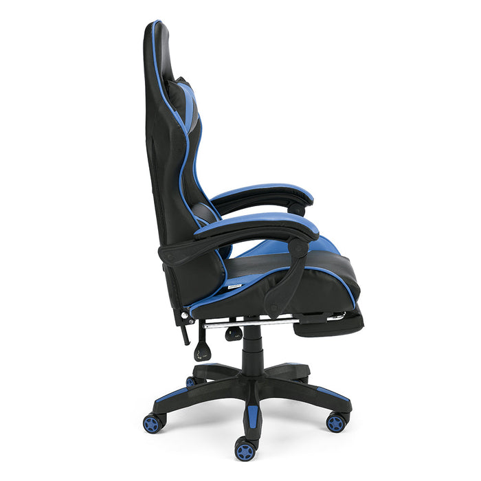 Sedia da Gaming Lagos, Sedia da Gioco e Computer con Schienale Alto e regolabile, Base girevole con Rotelle piroettanti silenziose, Poggiapiedi estraibile, colore Blu