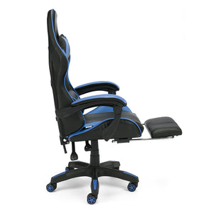 Sedia da Gaming Lagos, Sedia da Gioco e Computer con Schienale Alto e regolabile, Base girevole con Rotelle piroettanti silenziose, Poggiapiedi estraibile, colore Blu