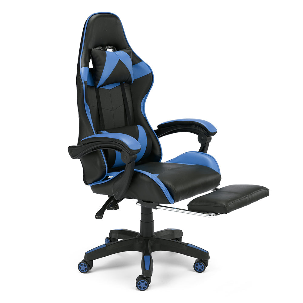 Sedia da Gaming Lagos, Sedia da Gioco e Computer con Schienale Alto e regolabile, Base girevole con Rotelle piroettanti silenziose, Poggiapiedi estraibile, colore Blu