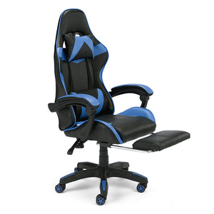 Sedia da Gaming Lagos, Sedia da Gioco e Computer con Schienale Alto e regolabile, Base girevole con Rotelle piroettanti silenziose, Poggiapiedi estraibile, colore Blu