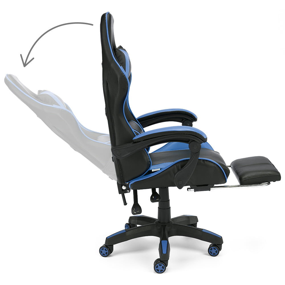 Sedia da Gaming Lagos, Sedia da Gioco e Computer con Schienale Alto e regolabile, Base girevole con Rotelle piroettanti silenziose, Poggiapiedi estraibile, colore Blu