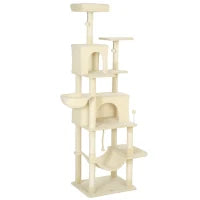 Albero Tiragraffi per Gatti con Piattaforma, Torre, Letto, Tane e Pali in Sisal 60x48x202 cm Beige