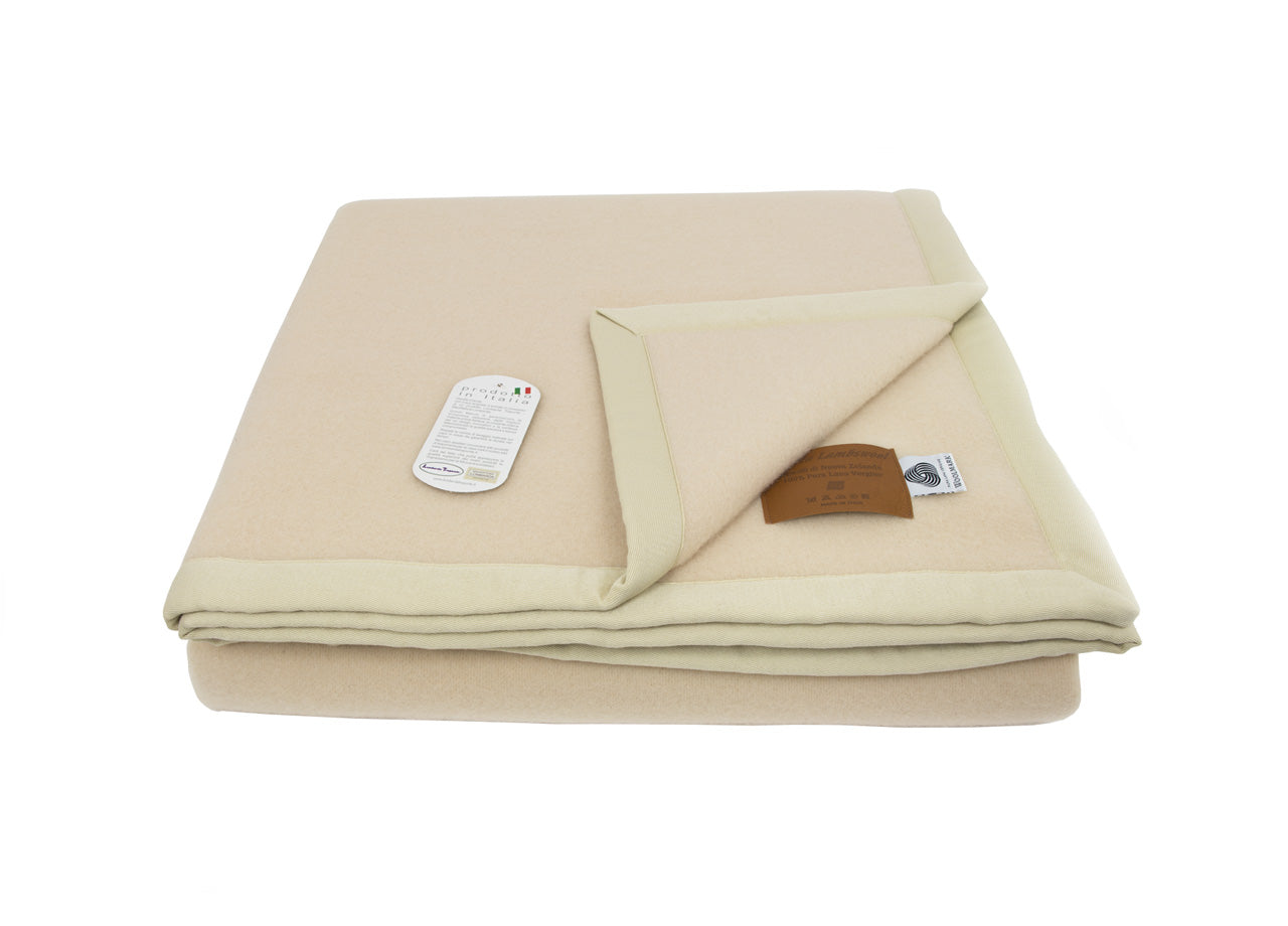 Coperta Invernale Modello Lambswool In 100% Pura Lana Vergine - Matrimoniale - Fawn