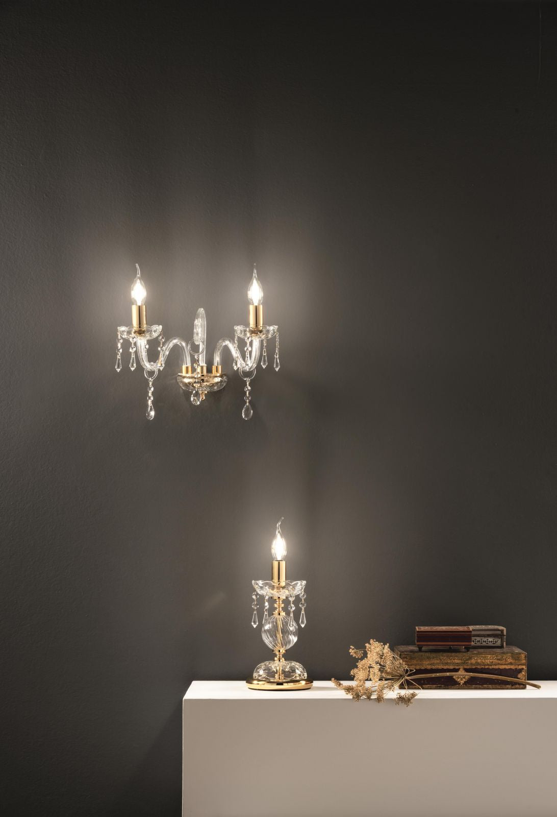 MARIA TERESA LUMETTO MT L6 PASTORALE 1 LUCE ATTACCO E14 CRISTALLO E ORO D.14CM