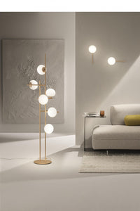 PIANTANA JEWEL ORO 6 LUCI ATTACCO E14 VETRO BIANCO SATINATO VETRI D.15CM H.166CM