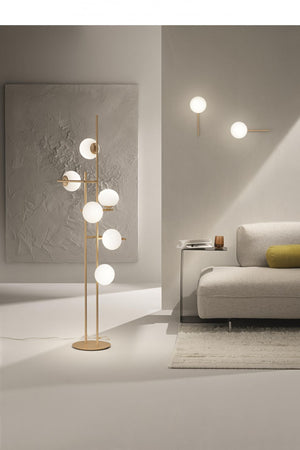 PIANTANA JEWEL ORO 6 LUCI ATTACCO E14 VETRO BIANCO SATINATO VETRI D.15CM H.166CM