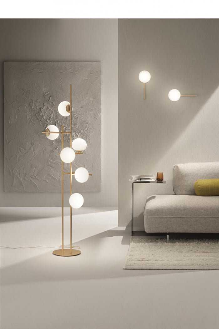 PIANTANA JEWEL ORO 6 LUCI ATTACCO E14 VETRO BIANCO SATINATO VETRI D.15CM H.166CM