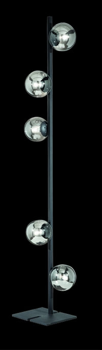 PIANTANA MONILE NERO 5 LUCI ATTACCO E14 H.170CM SFERE IN VETRO FUME'