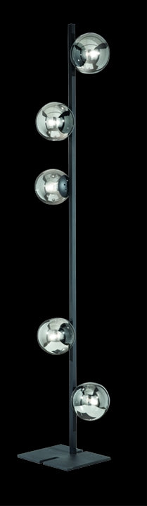 PIANTANA MONILE NERO 5 LUCI ATTACCO E14 H.170CM SFERE IN VETRO FUME'