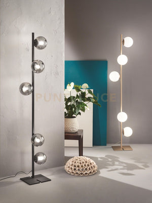 PIANTANA MONILE ORO 5 LUCI ATTACCO E14 H.170CM SFERE IN VETRO BIANCHE