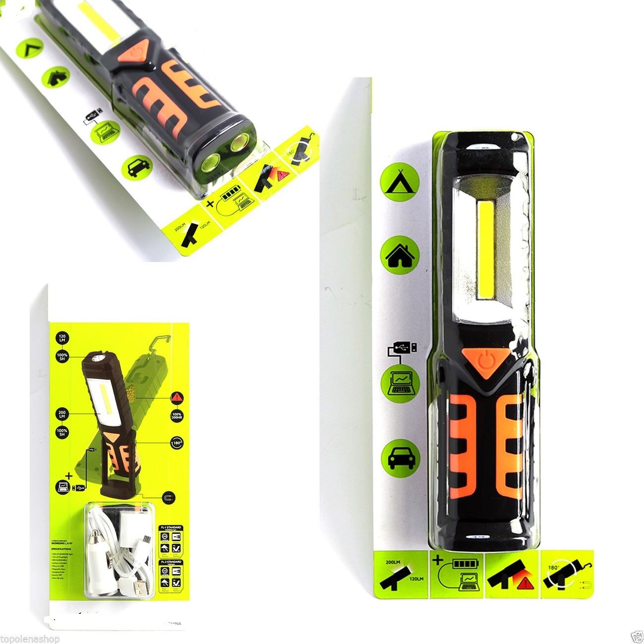 LAMPADA TORCIA LAVORO CALAMITA PORTATILE LED RICARICABILE FARO DA OFFICINA PESCA