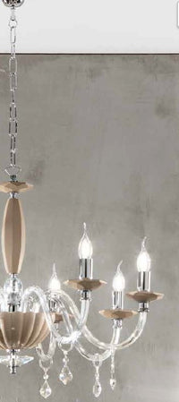 LAMPADARIO CECILIA 3 LUCI VETRO E CRISTALLO TORTORA E TRASPARENTE ATTACCO E14 D.73CM