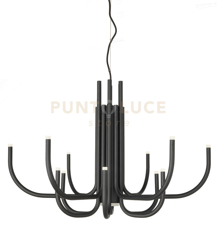 SOSPENSIONE ART NOUVEAU 12 BRACCETTI A LED 3000K 1860LM 35W DIMMERABILE D.78CM NERO