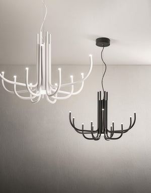 SOSPENSIONE ART NOUVEAU 12 BRACCETTI A LED 3000K 1860LM 35W DIMMERABILE D.78CM NERO