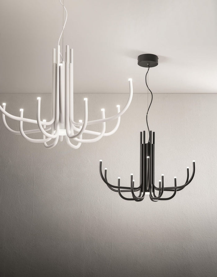 SOSPENSIONE ART NOUVEAU 12 BRACCETTI A LED 3000K 1860LM 35W DIMMERABILE D.78CM NERO