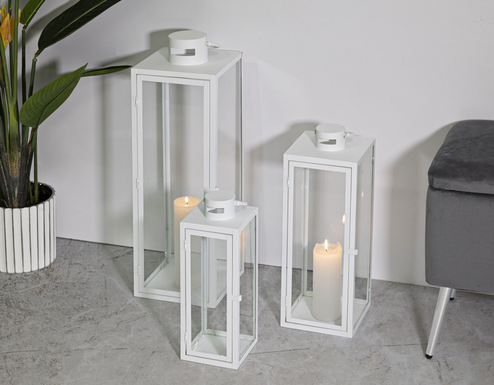 LANTERNE WHITE SET 3 PZ CM 22X22X66-18X18X49,5-14X14X39