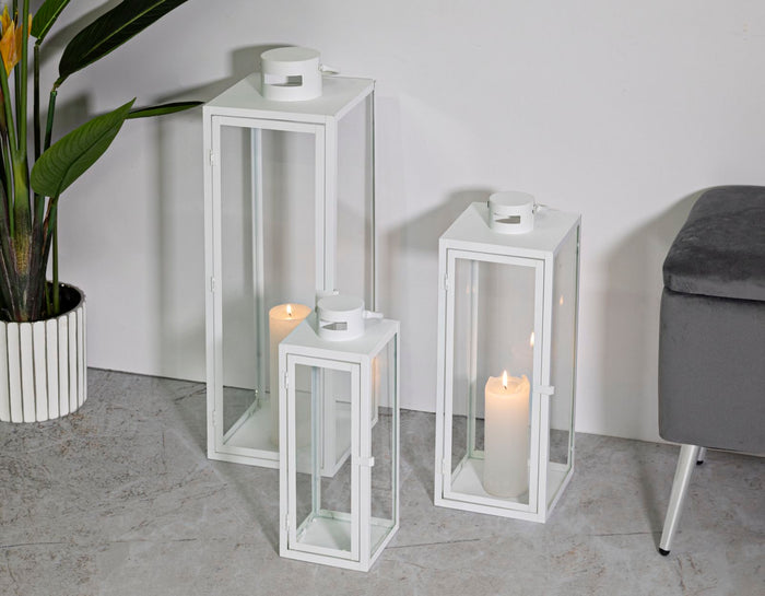 LANTERNE WHITE SET 3 PZ CM 22X22X66-18X18X49,5-14X14X39