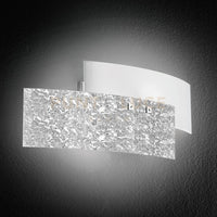 LARA A/P - APPLIQUE A PARETE  IN METALLO E VETRO BIANCO FOGLIA ARGENTO 2 LUCI ATTACCO E14