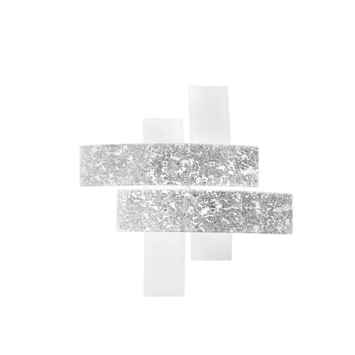 Plafoniera Lara grande in vetro bianco con dettagli foglia argento 91x91cm, 4 luci E27, IP20, max 4x52W, stile moderno, lampadine escluse