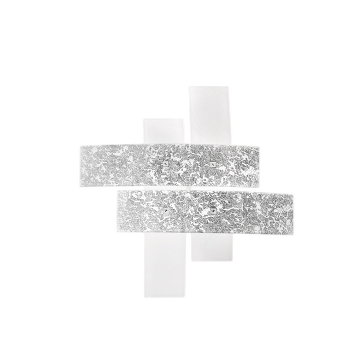 Plafoniera Lara grande in vetro bianco con dettagli foglia argento 91x91cm, 4 luci E27, IP20, max 4x52W, stile moderno, lampadine escluse