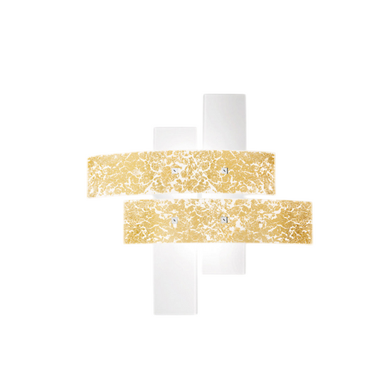 Plafoniera Lara grande in vetro bianco con dettagli foglia oro 91x91cm, 4 luci E27, IP20, max 4x52W, stile moderno, lampadine escluse