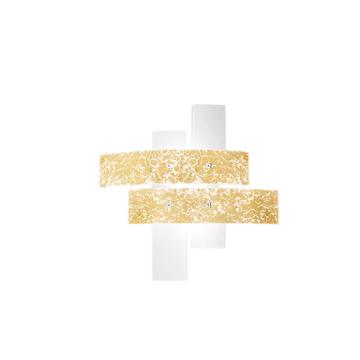 Plafoniera Lara piccola in vetro bianco con dettagli foglia oro 70x70cm, 2 luci E27, IP20, max 2x70W, stile moderno, lampadine escluse