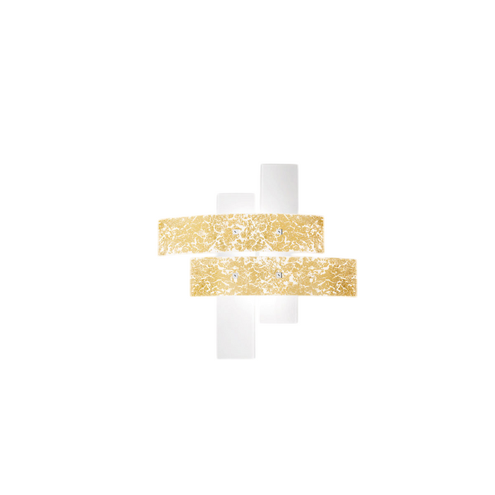 Plafoniera Lara piccola in vetro bianco con dettagli foglia oro 50x50xm, 2 luci E27, IP20, max 2x52W, stile moderno, lampadine escluse