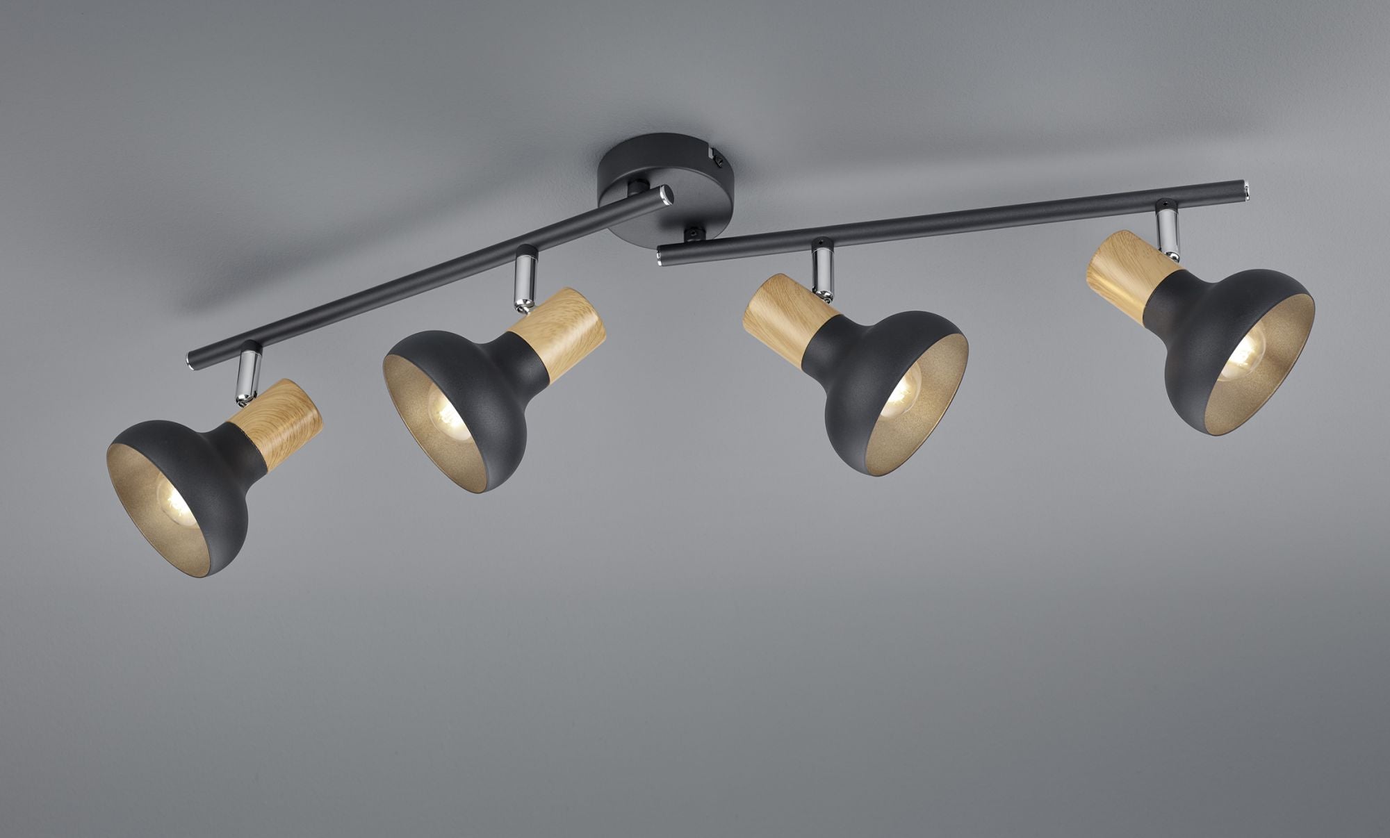 LATIKA BARRA 4 SPOTS METALLO NERO ED EFFETTO LEGNO L. 71CM ATTACCO E14