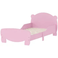 Lettino per Bambini con Testiera e Pediera a Orso e 2 Sponde Laterali, in Legno, 143.5x80x55 cm, Rosa