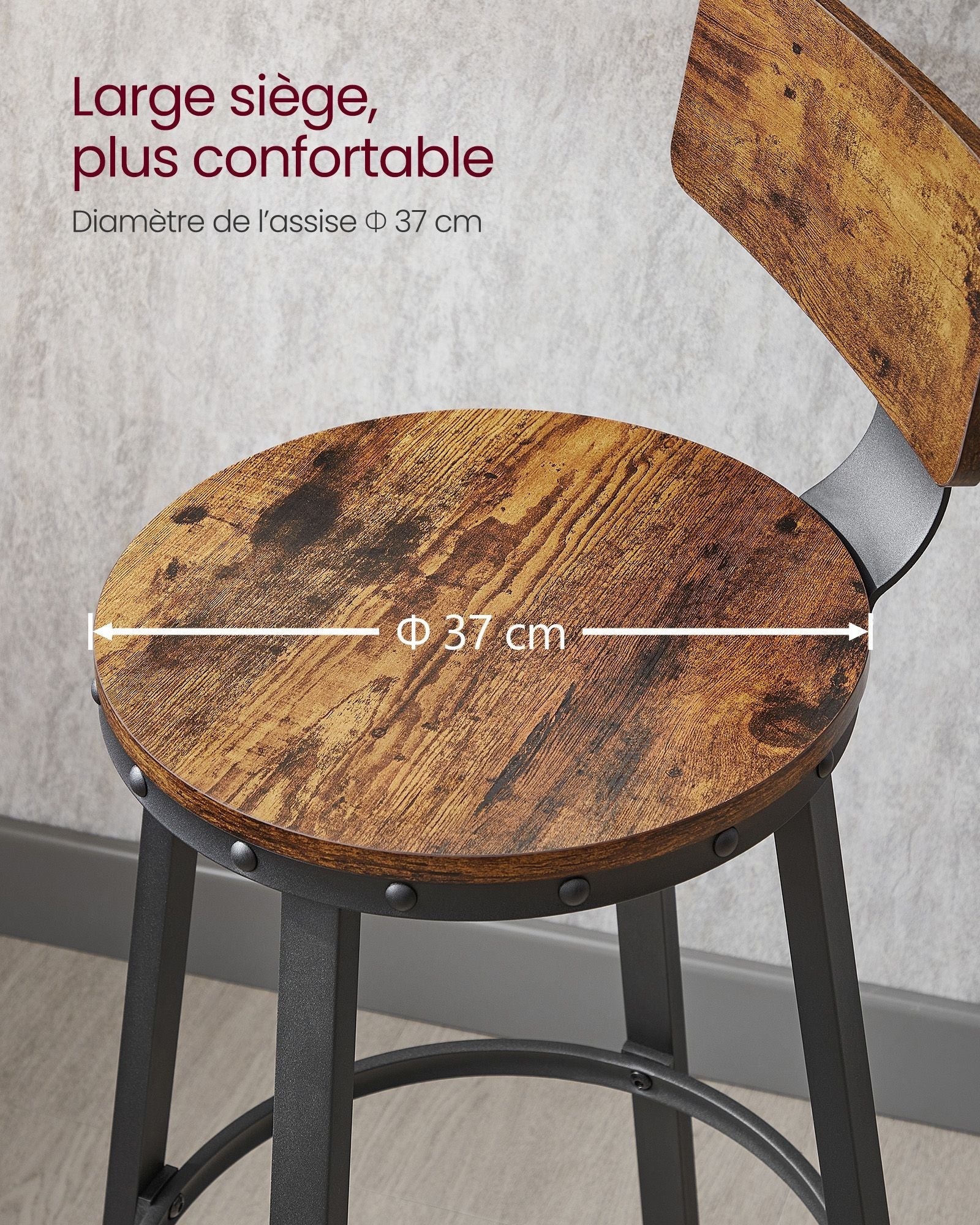 Set di 2 sedie da bar sgabelli alti con schienale seduta da cucina struttura in acciaio seduta alta 73 cm montaggio facile stile industriale marrone 12_0006194