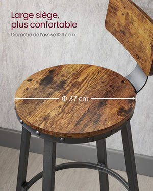 Set di 2 sedie da bar sgabelli alti con schienale seduta da cucina struttura in acciaio seduta alta 73 cm montaggio facile stile industriale marrone 12_0006194