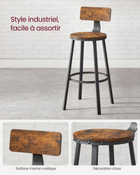 Set di 2 sedie da bar sgabelli alti con schienale seduta da cucina struttura in acciaio seduta alta 73 cm montaggio facile stile industriale marrone 12_0006194