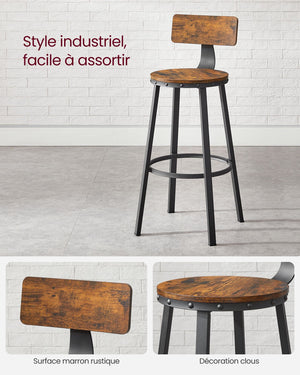 Set di 2 sedie da bar sgabelli alti con schienale seduta da cucina struttura in acciaio seduta alta 73 cm montaggio facile stile industriale marrone 12_0006194
