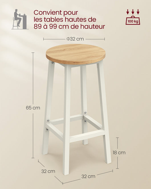 Set di 2 sgabelli alti da bar sedie da cucina struttura in acciaio altezza 65 cm facile da montare stile industriale beige 12_0007761