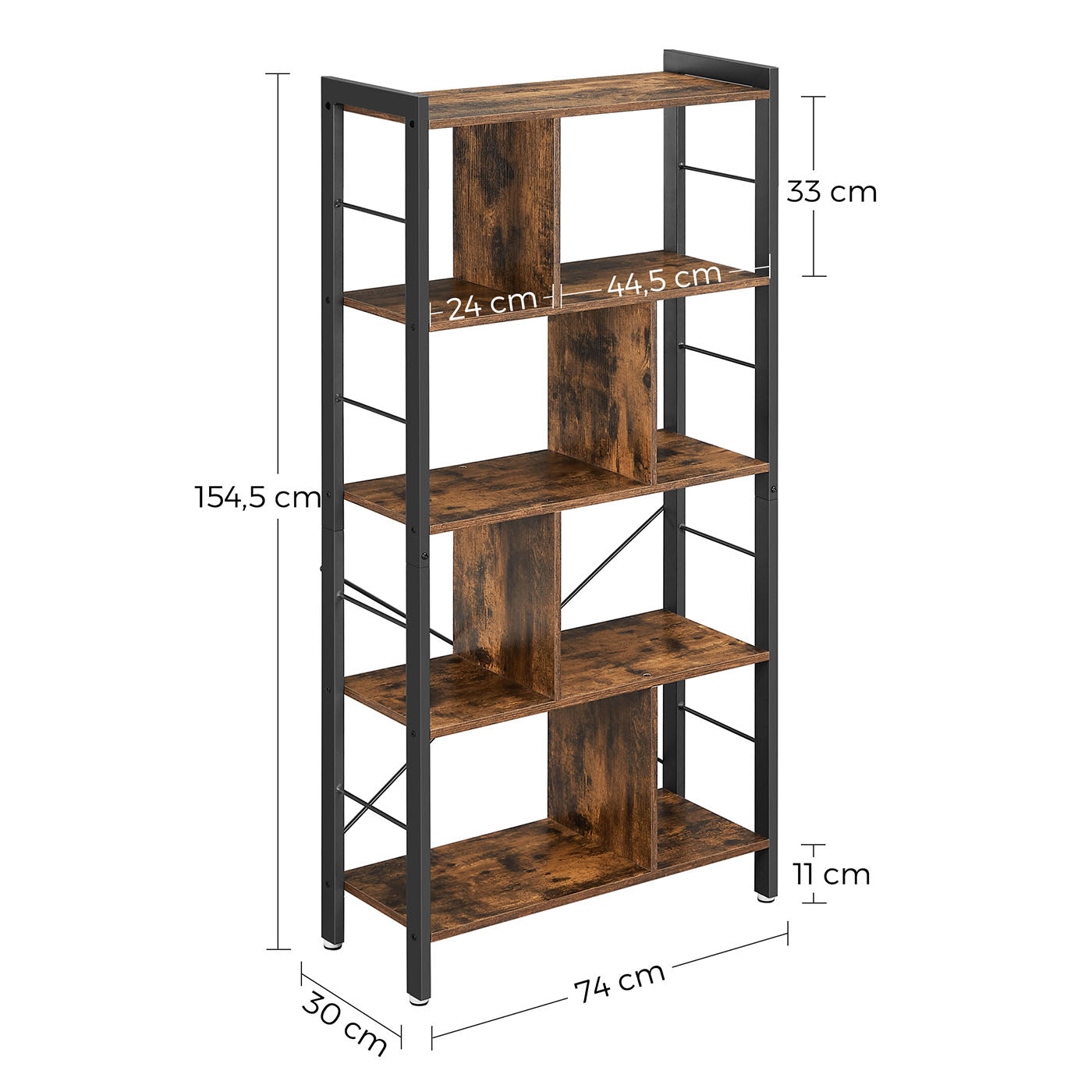 Libreria in stile industriale con 4 ripiani unità di archiviazione indipendente per soggiorno ufficio facile da montare struttura in ferro stabile stile industriale marrone scuro LBC12BX B34LBC012B02 B34LBC12BX LBC012B02 LBC12BX 12_0004228