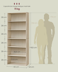 Libreria a 6 ripiani mobile a cubo per soggiorno ufficio camera da letto stile scandinavo 40 x 24 x 1785 cm beige 12_0004253