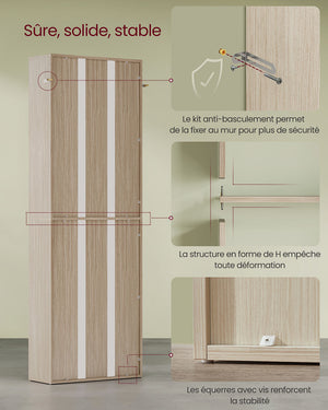 Libreria a 6 ripiani mobile a cubo per soggiorno ufficio camera da letto stile scandinavo 40 x 24 x 1785 cm beige 12_0004253