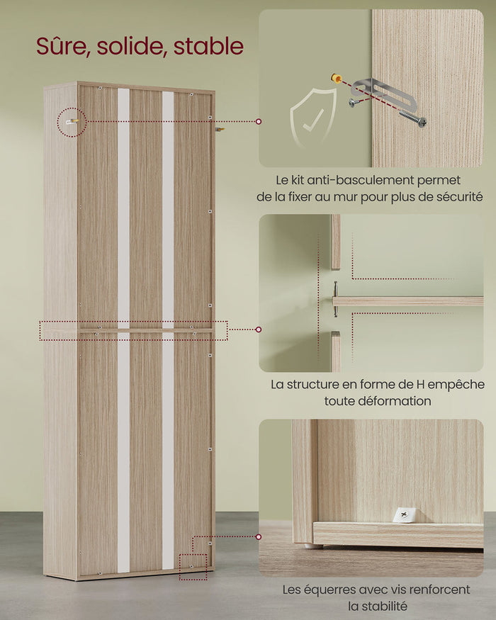 Libreria a 6 ripiani mobile a cubo per soggiorno ufficio camera da letto stile scandinavo 40 x 24 x 1785 cm beige 12_0004253