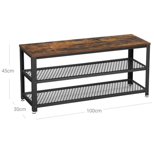 Panca portascarpe a 2 ripiani organizer per scarpe 100 x 30 x 45 cm per ingresso soggiorno struttura in acciaio stile industriale marrone 12_0004086