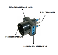 Adattatore triplo attacco grande nero schuko 16 ampere ecova