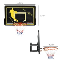 sportnow Canestro Basket per Bambini e Adulti da Indoor e Outdoor in Acciaio e PE, 110x90x70 cm, Nero e Giallo