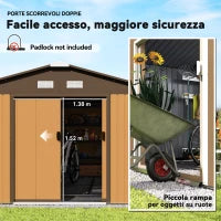 Casetta da Giardino con 2 Porte Scorrevoli e 4 Prese d'Aria in Acciaio, 340x386x200cm, Giallo