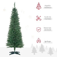 Albero di Natale Artificiale 150cm Alto e Stretto con Rami Realistici e Base in Plastica, Verde