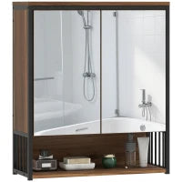 Mobiletto con Specchio Sospeso da Bagno in MDF, Truciolato, 56x20x65 cm, Marrone