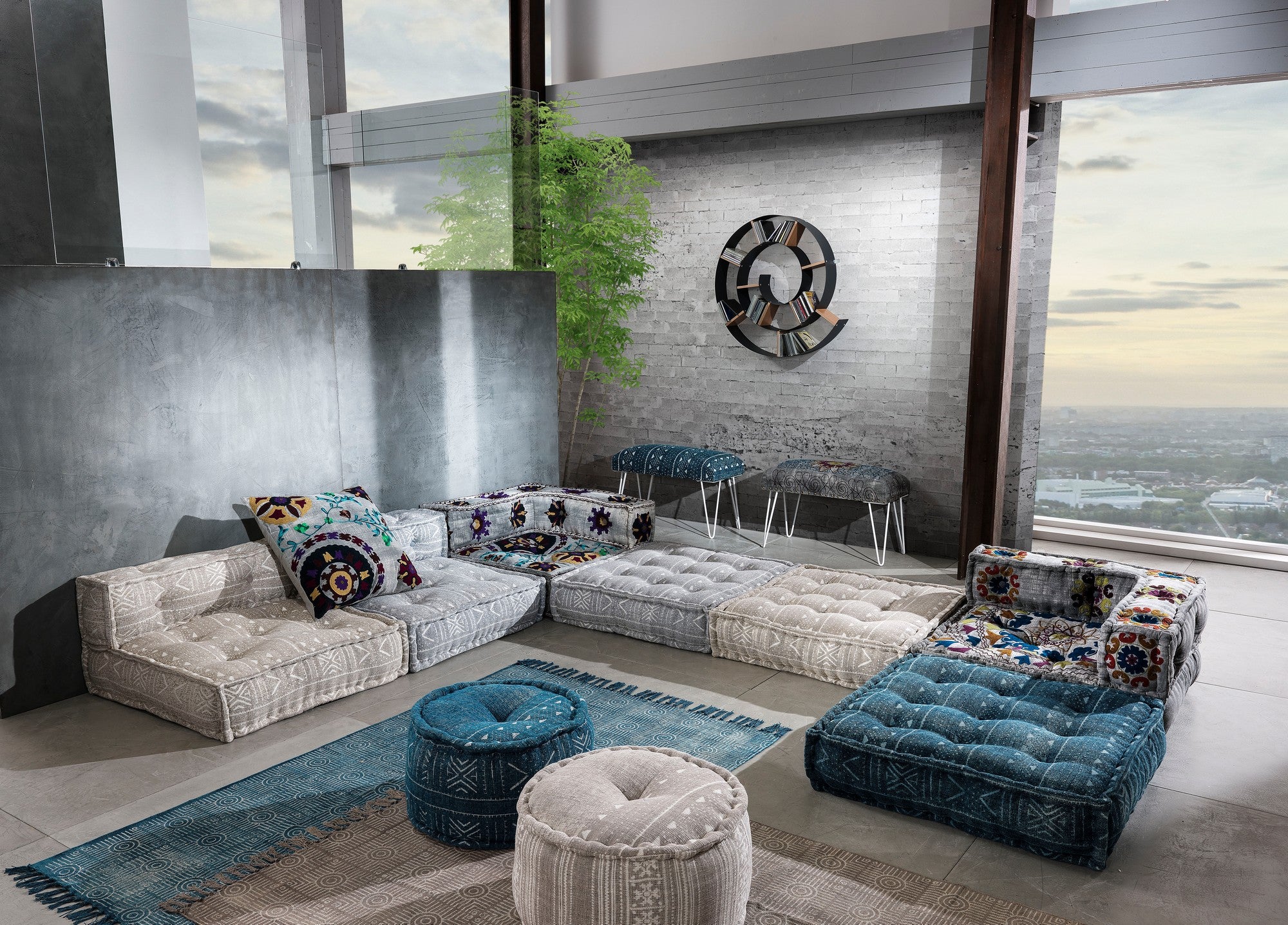 Pouf rotondo in cotone non sfoderabile  cm. Ø.50 x H.30