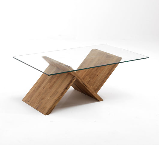 Tavolino in legno massello piano in vetro cm. H.42 x L.70 x P.120