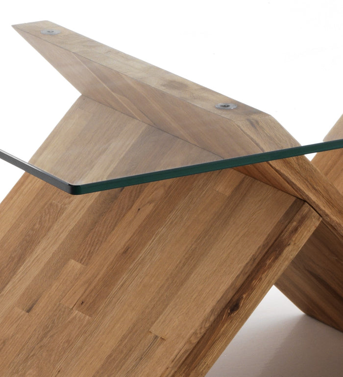 Tavolino in legno massello piano in vetro cm. H.42 x L.70 x P.120